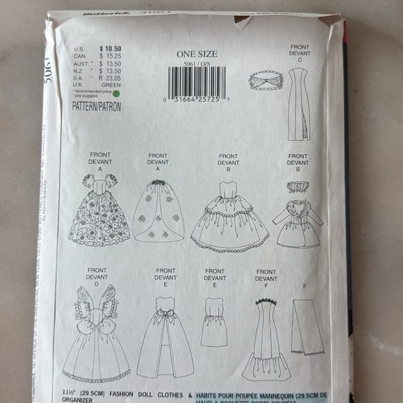 Butterick 4687 5061 Barbie Doll Clothes Wardrobe Patterns Wedding dress Vintage - Picture 5 of 9